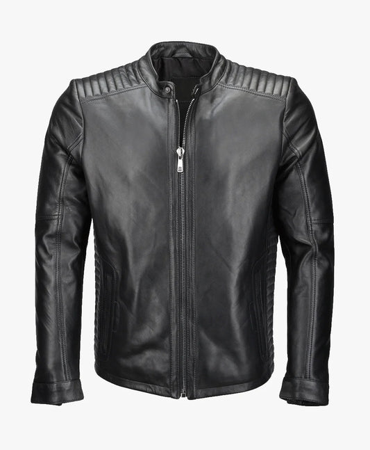 Leather Biker Jacket Black Detroit