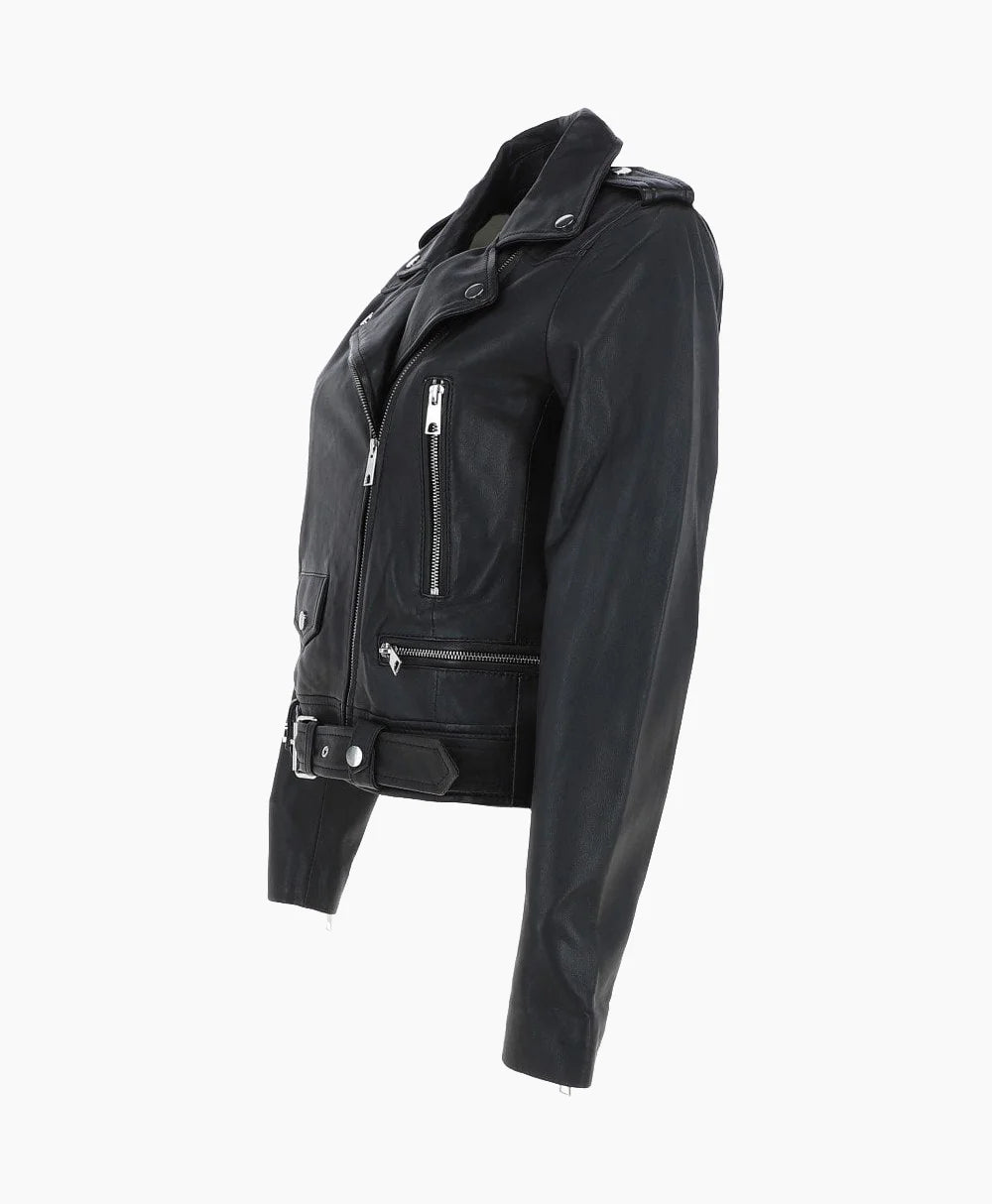 Leather Biker Jacket Black Geneva
