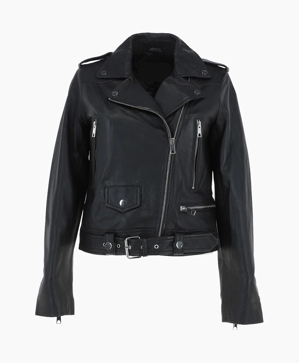 Leather Biker Jacket Black Geneva