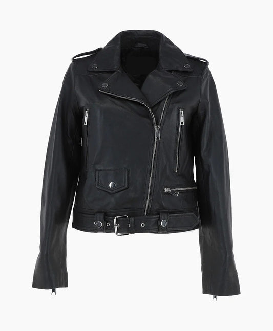 Leather Biker Jacket Black Geneva