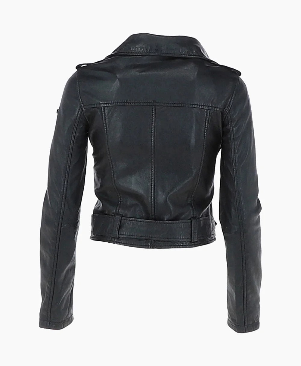 Leather Biker Jacket Black Grayling