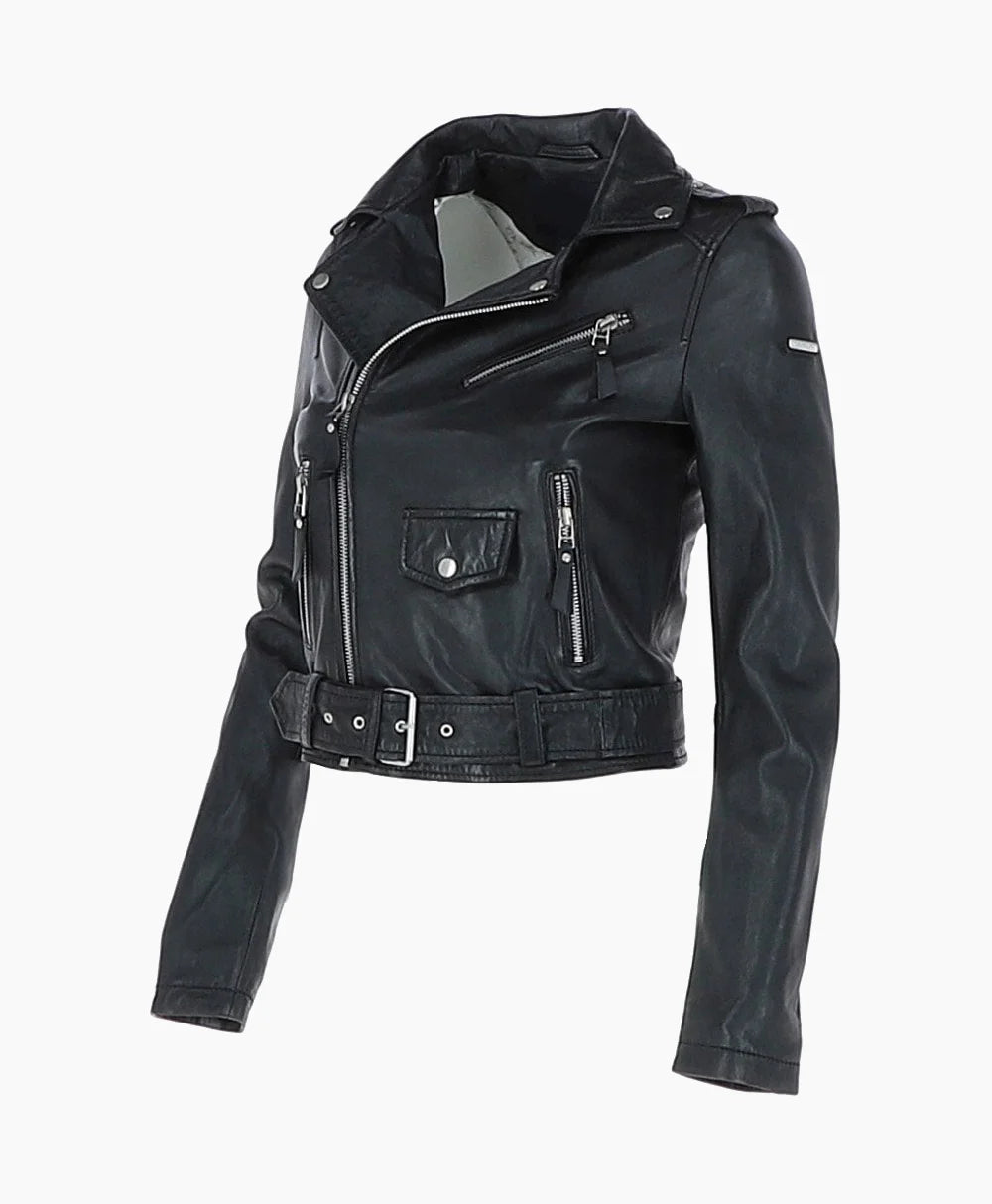 Leather Biker Jacket Black Grayling