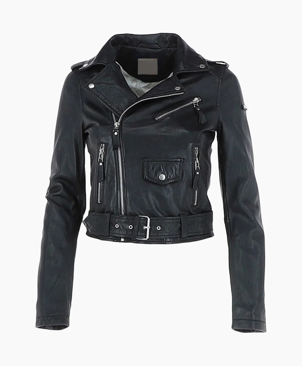 Leather Biker Jacket Black Grayling