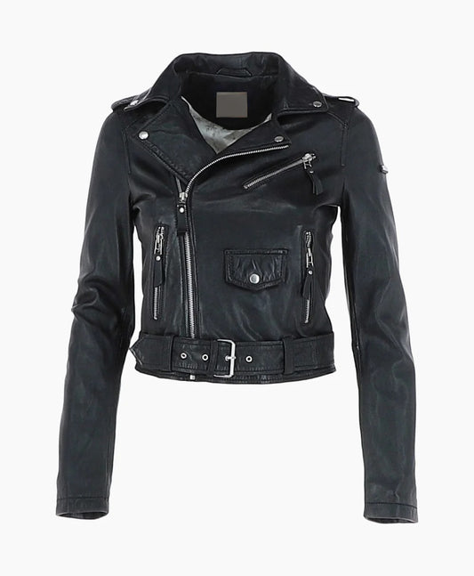 Leather Biker Jacket Black Grayling