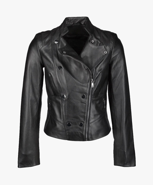 Leather Biker Jacket Black Hanover