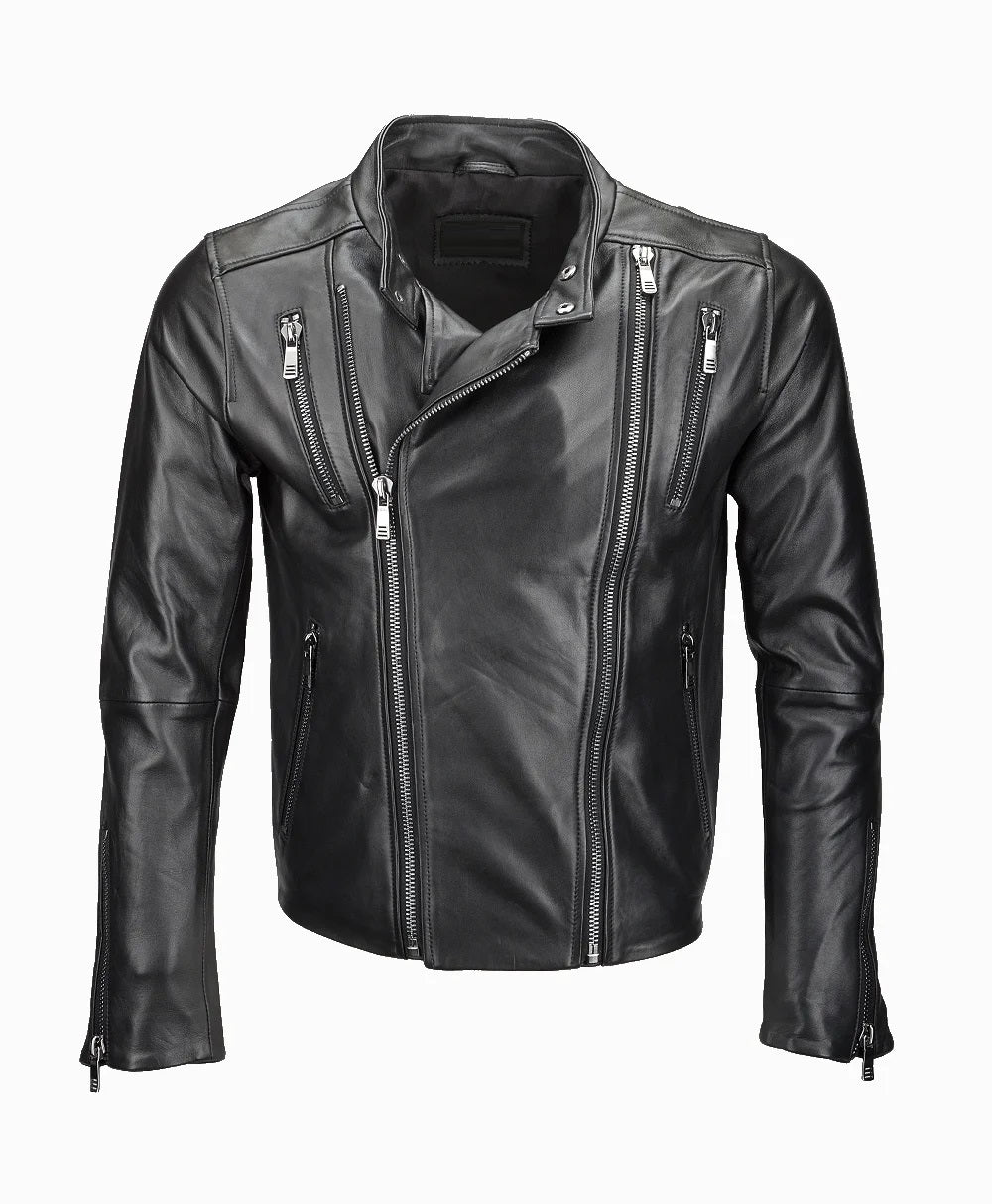 Leather Biker Jacket Black Irvine