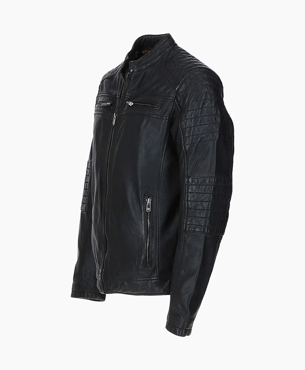 Leather Biker Jacket Black Jackson