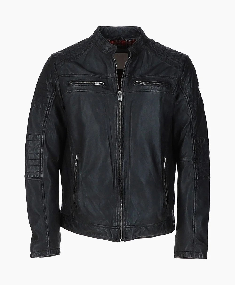 Leather Biker Jacket Black Jackson