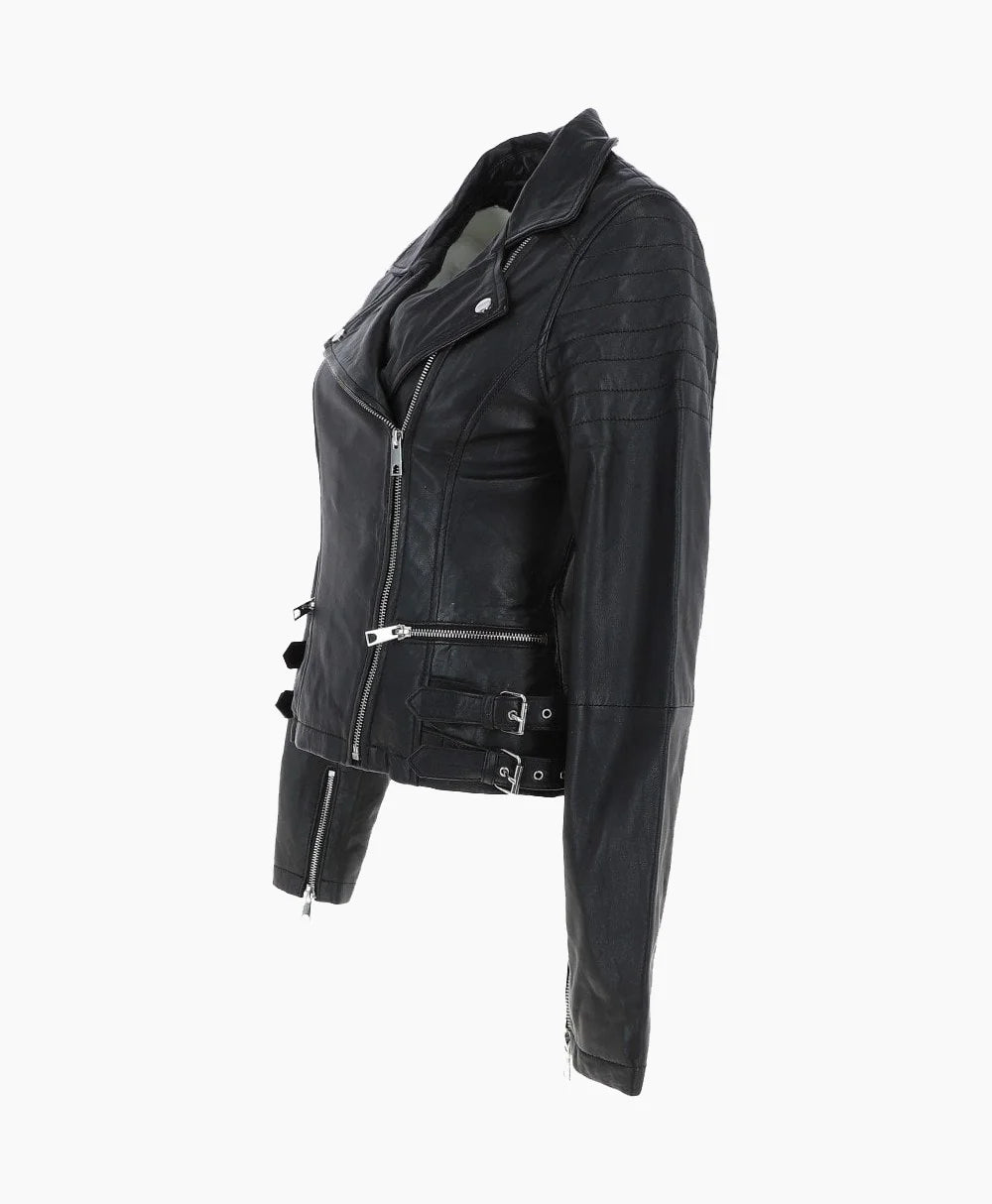 Leather Biker Jacket Black Joliet