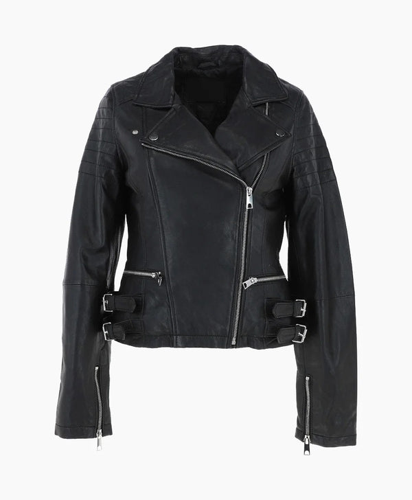 Leather Biker Jacket Black Joliet