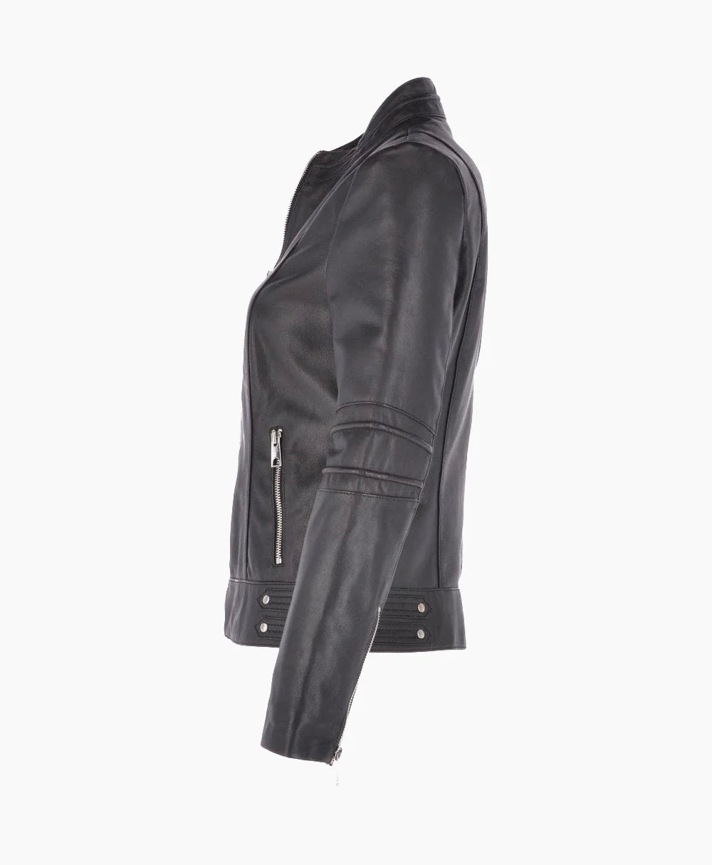 Leather Biker Jacket Black Lahaina