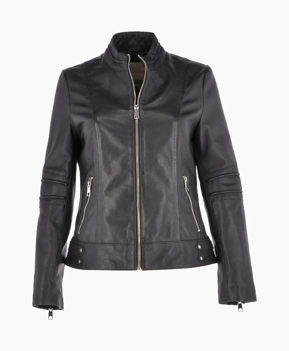 Leather Biker Jacket Black Lahaina