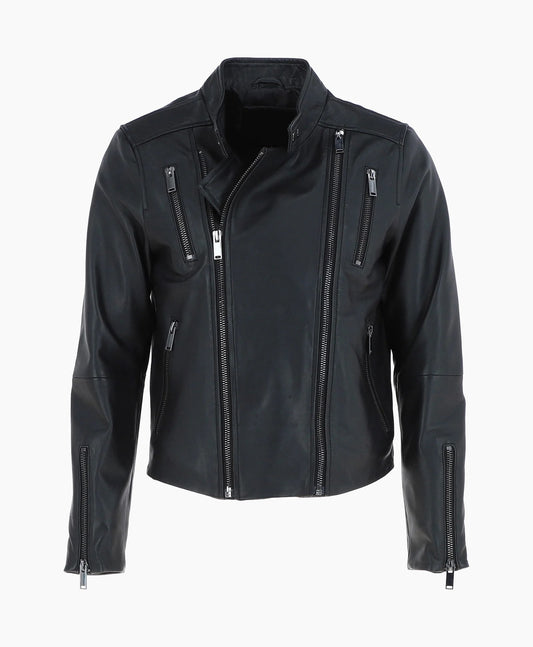 Leather Biker Jacket Black Logan