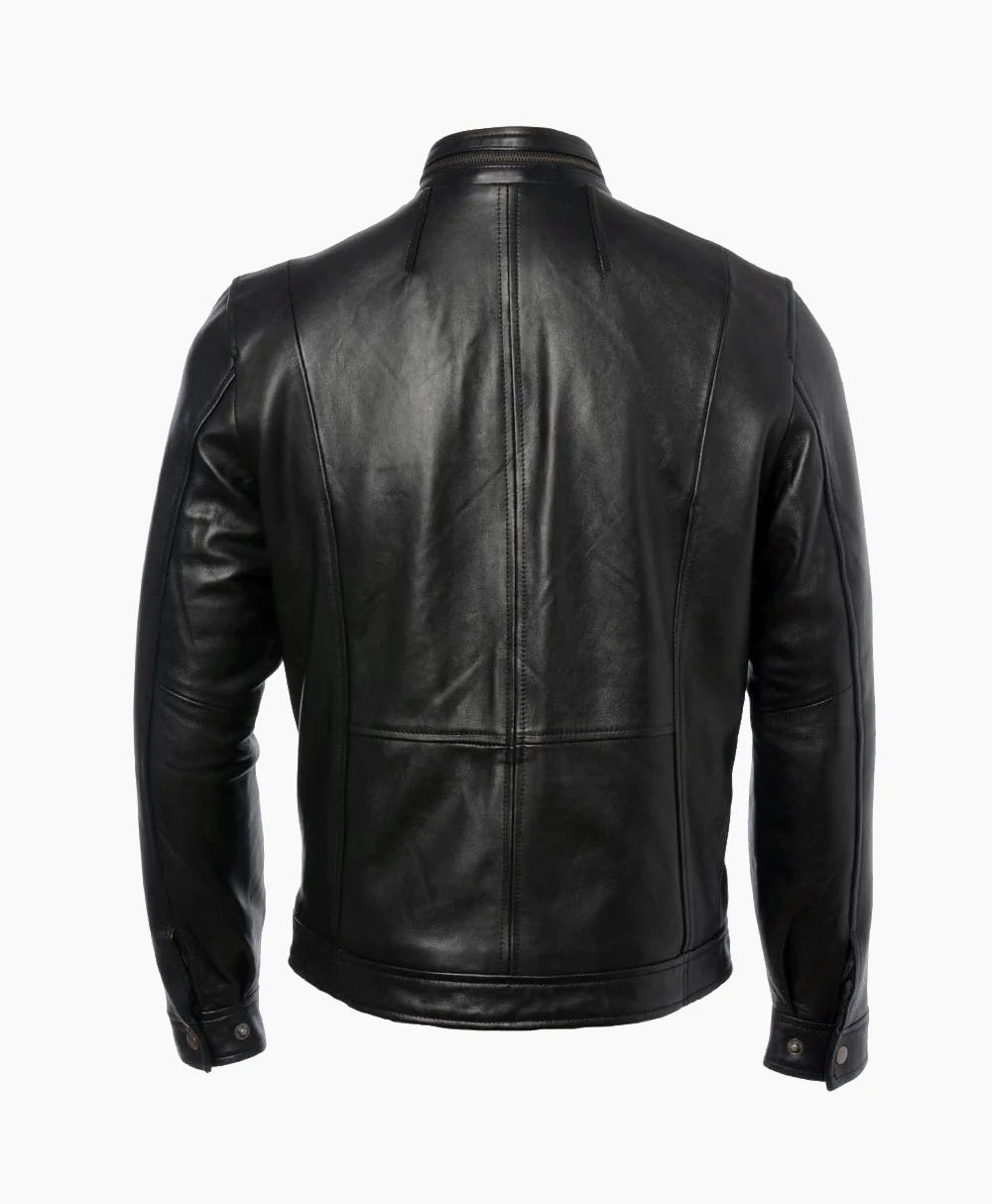 Leather Biker Jacket Black Milwaukee