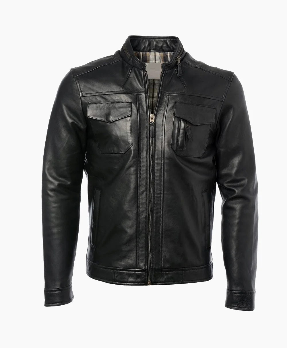 Leather Biker Jacket Black Milwaukee