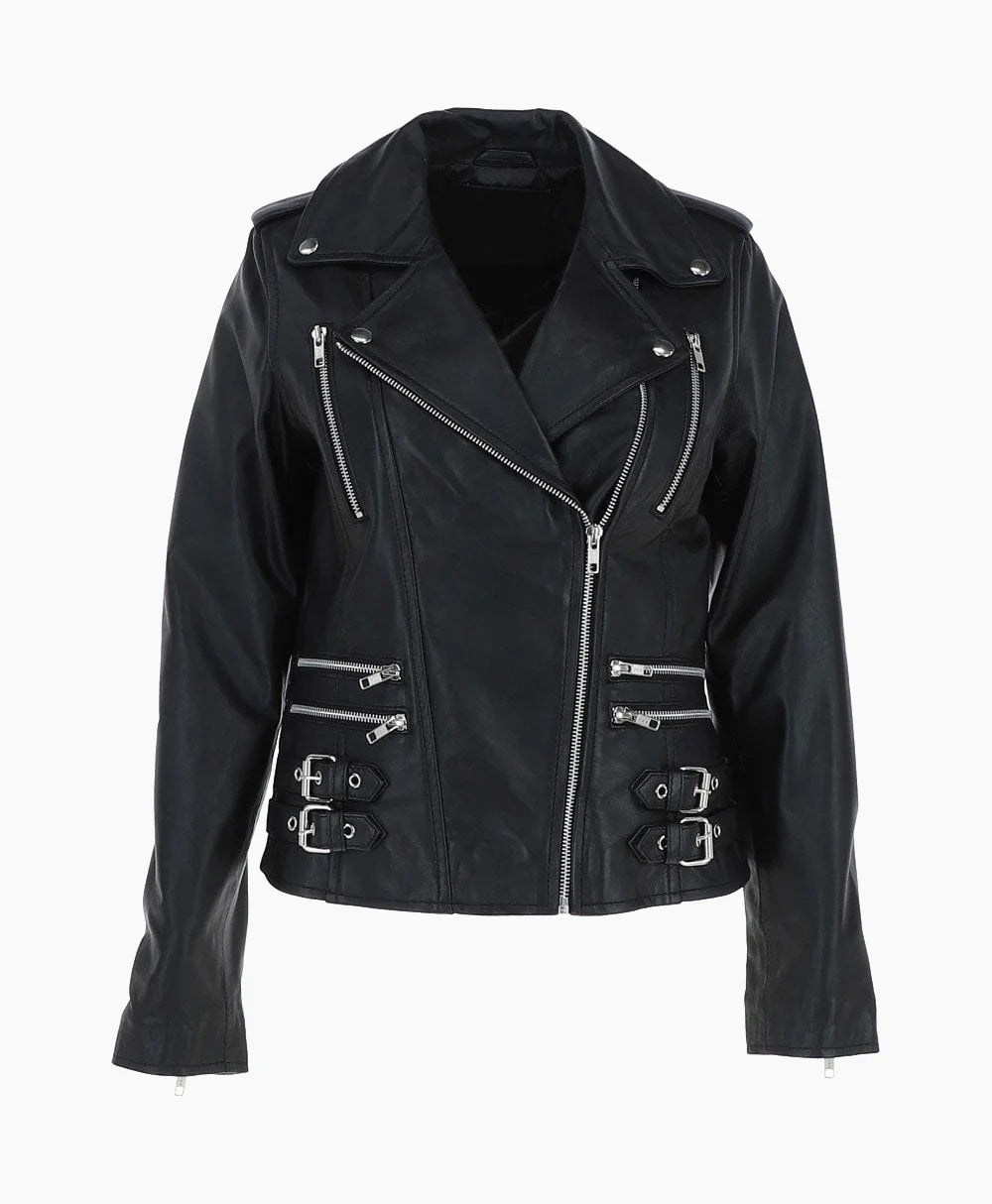 Leather Biker Jacket Black Naples