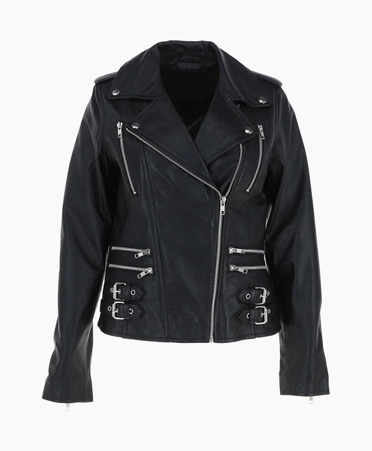 Leather Biker Jacket Black Naples