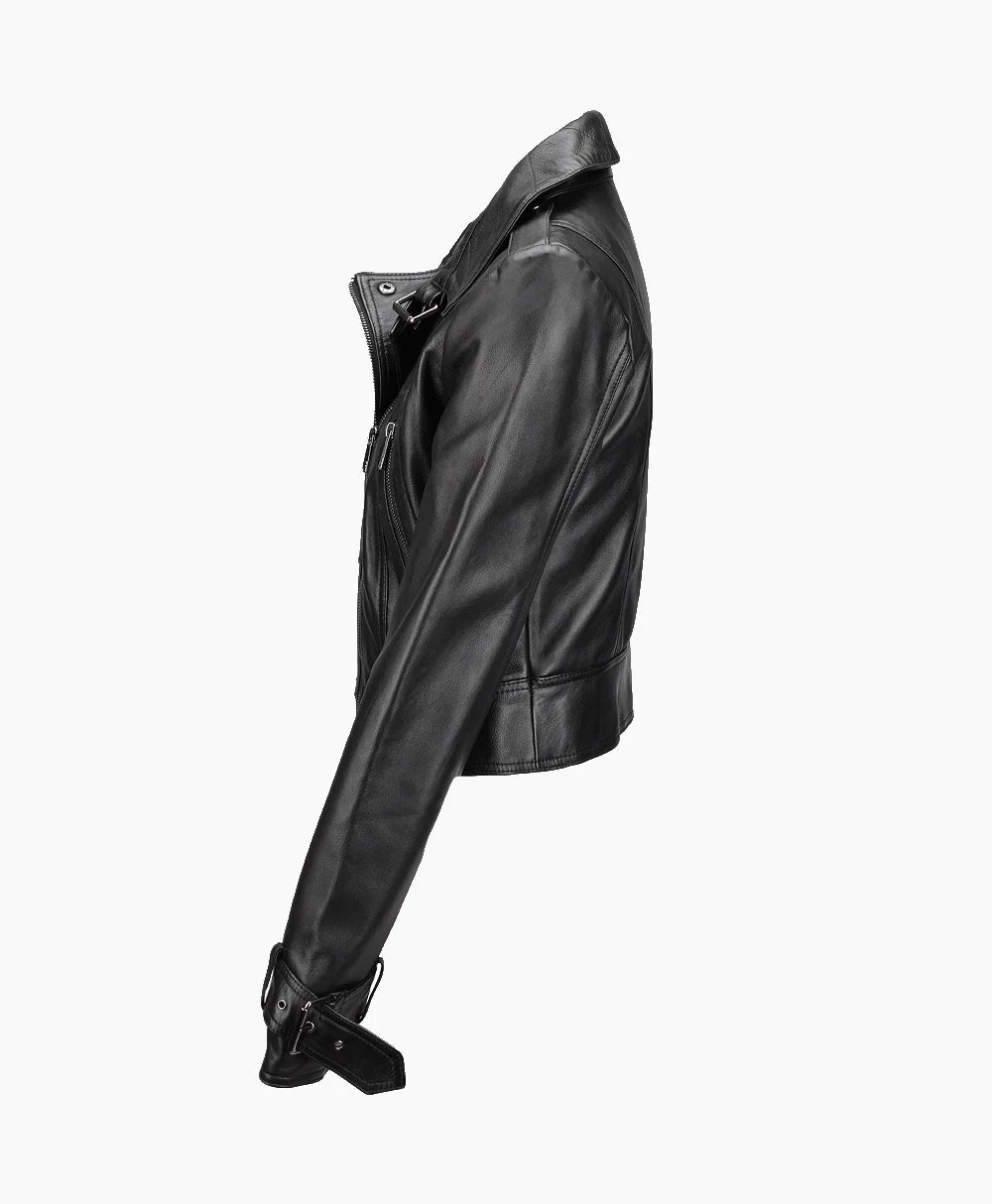 Leather Biker Jacket Black Newton