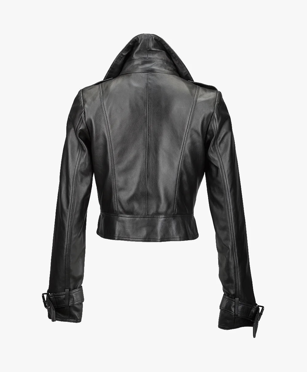 Leather Biker Jacket Black Newton