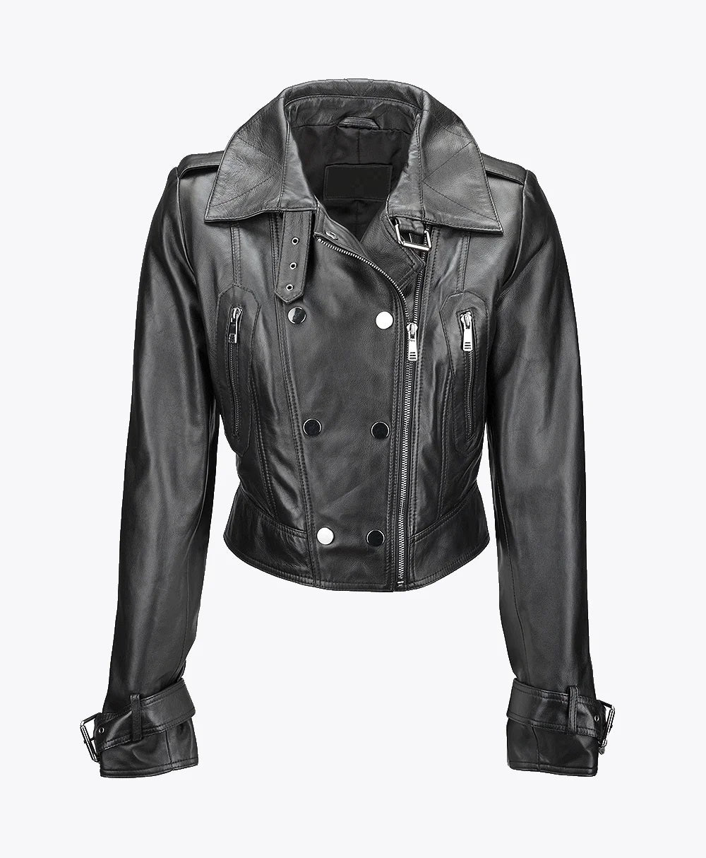 Leather Biker Jacket Black Newton