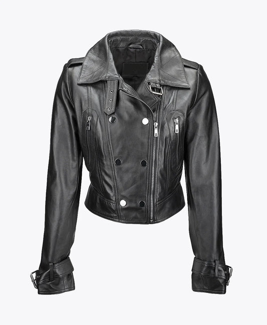Leather Biker Jacket Black Newton