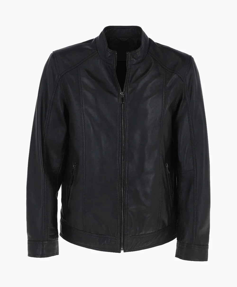 Leather Biker Jacket Black Oakland