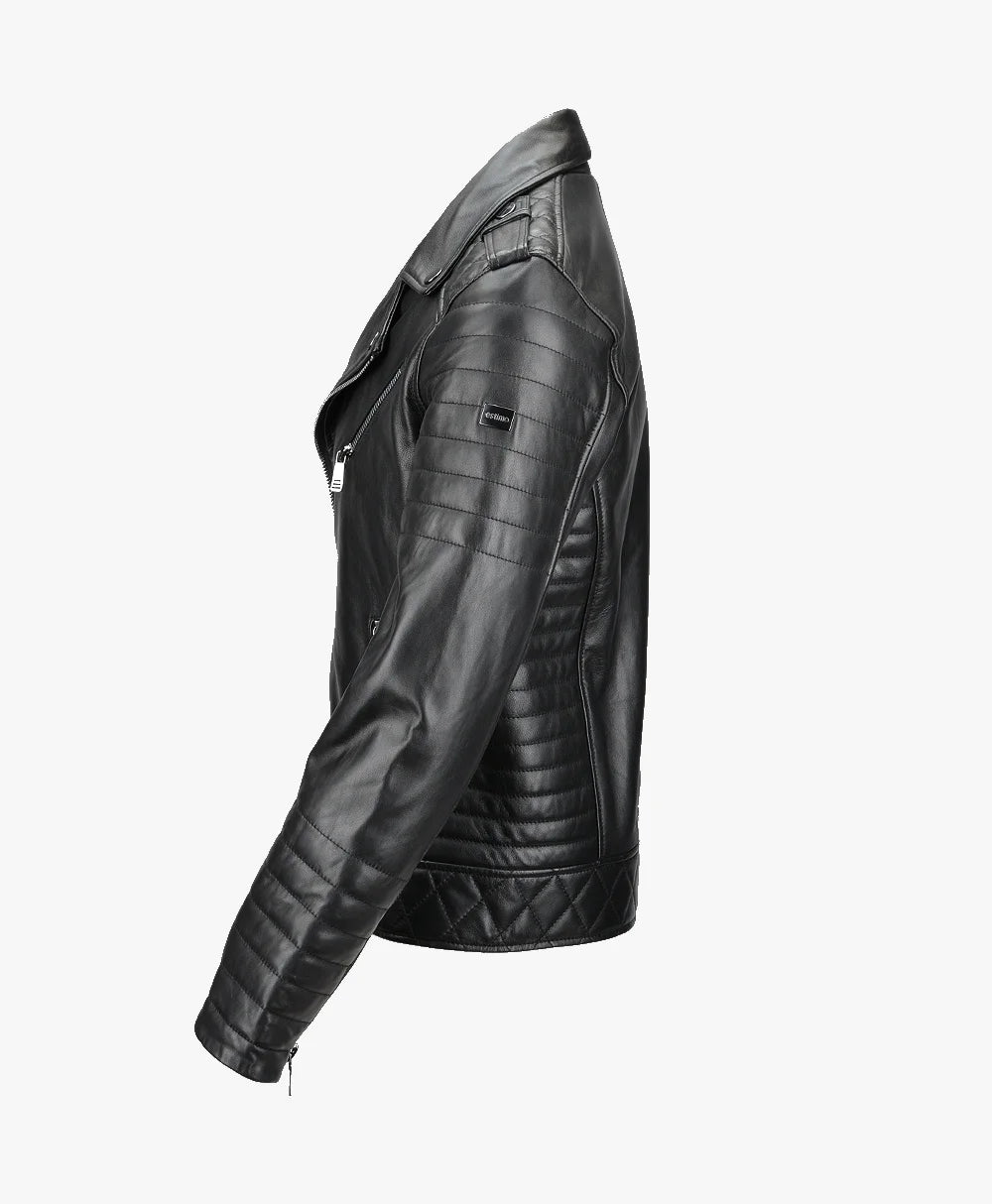 Leather Biker Jacket Black Olympia