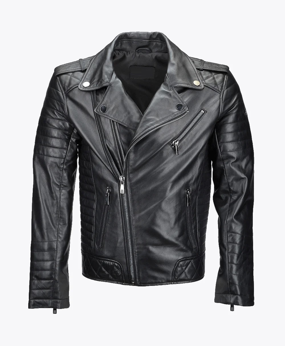 Leather Biker Jacket Black Olympia