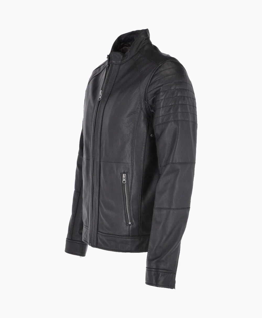 Leather Biker Jacket Black Omaha