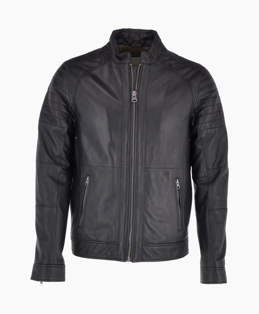 Leather Biker Jacket Black Omaha