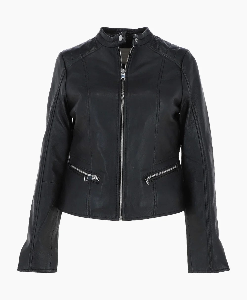 Leather Biker Jacket Black Ontario