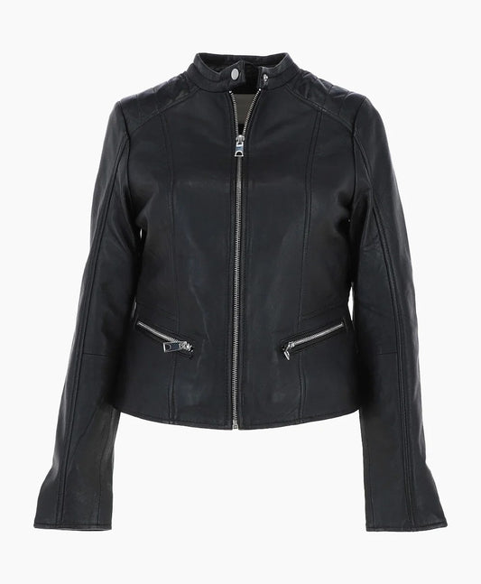 Leather Biker Jacket Black Ontario
