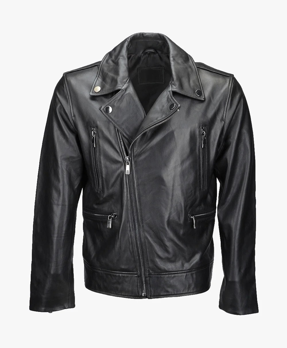 Leather Biker Jacket Black Pittsburgh