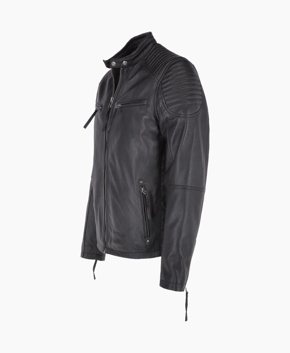 Leather Biker Jacket Black Raleigh