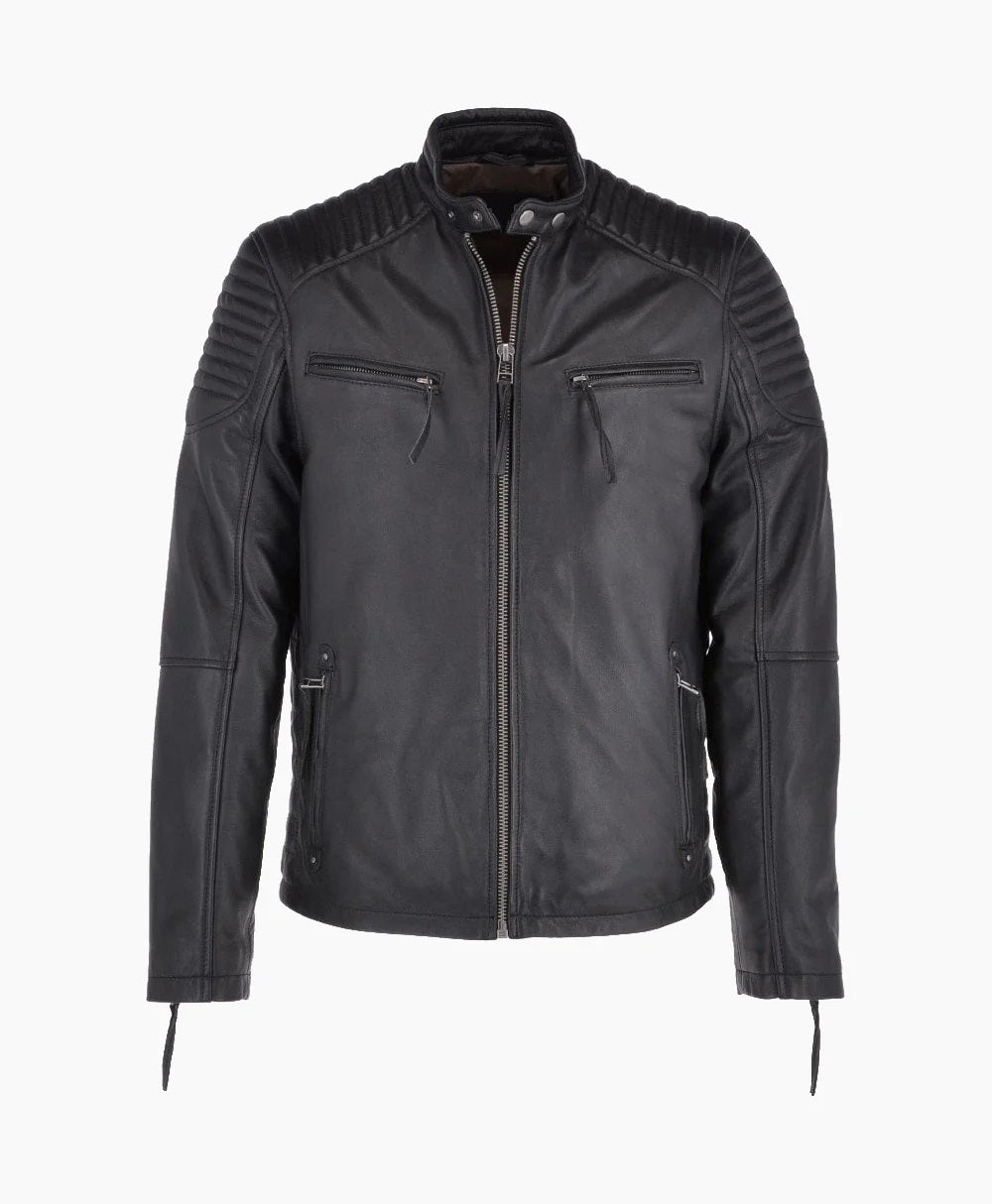 Leather Biker Jacket Black Raleigh