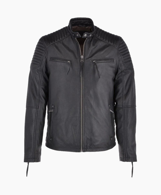 Leather Biker Jacket Black Raleigh