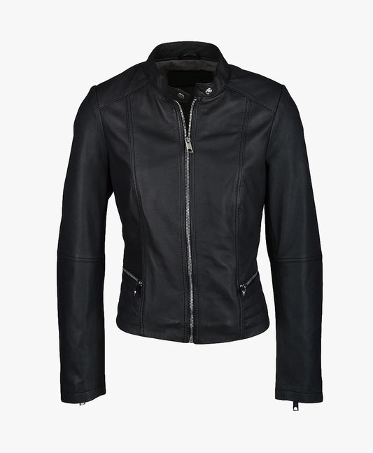 Leather Biker Jacket Black Sanford