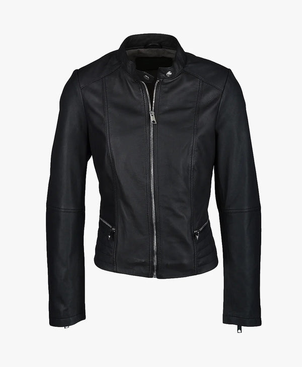 Leather Biker Jacket Black Sanford