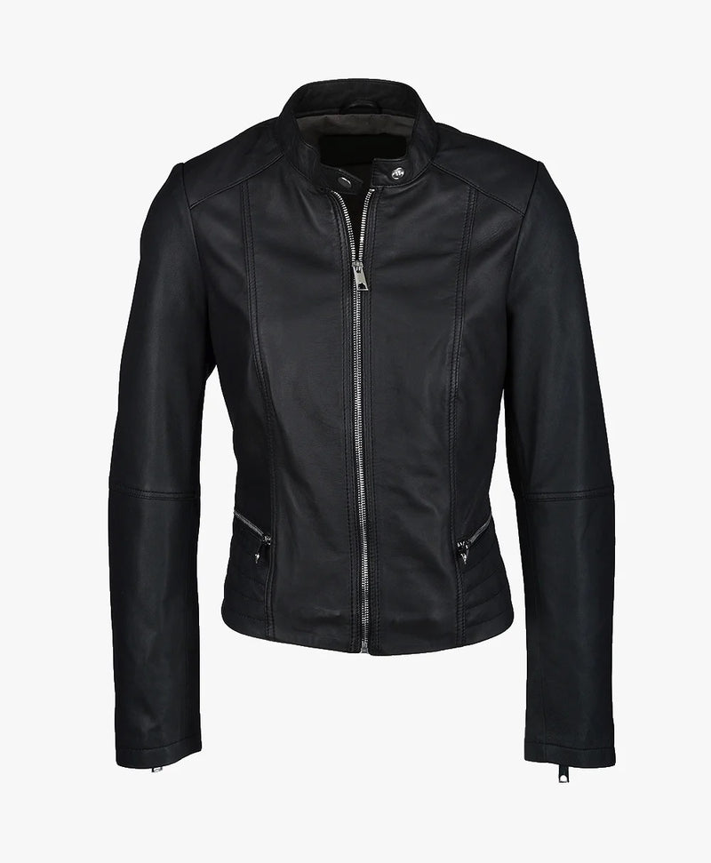 Leather Biker Jacket Black Sanford