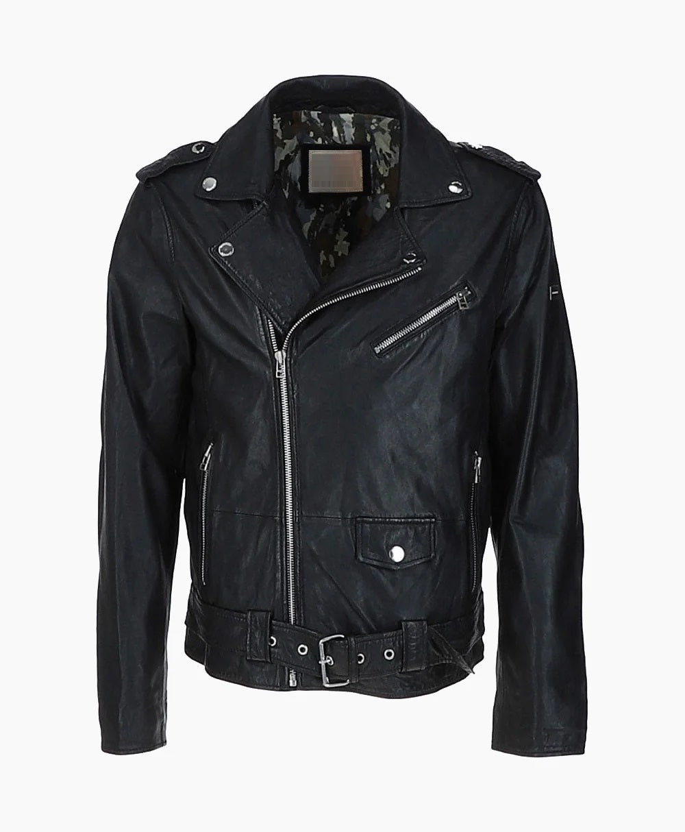 Leather Biker Jacket Black Saratoga