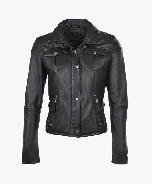 Leather Biker Jacket Black Windsor