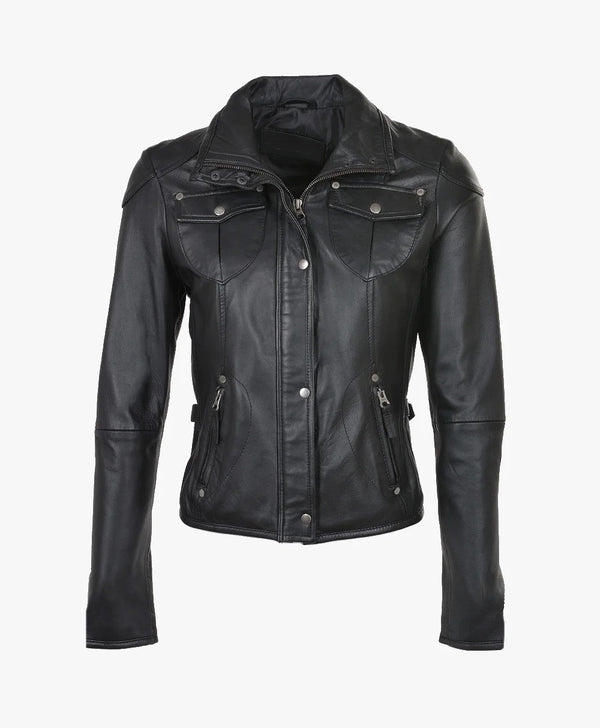 Leather Biker Jacket Black Windsor