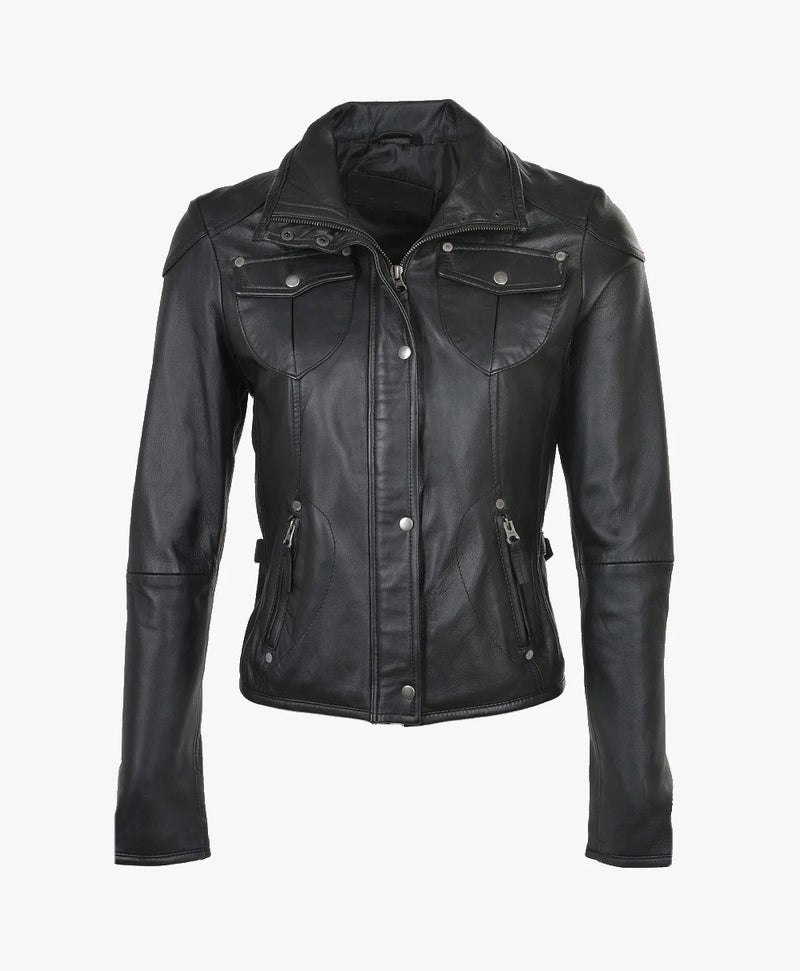Leather Biker Jacket Black Windsor