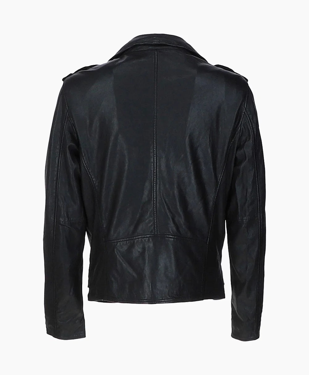 Leather Biker Jacket Black Saratoga
