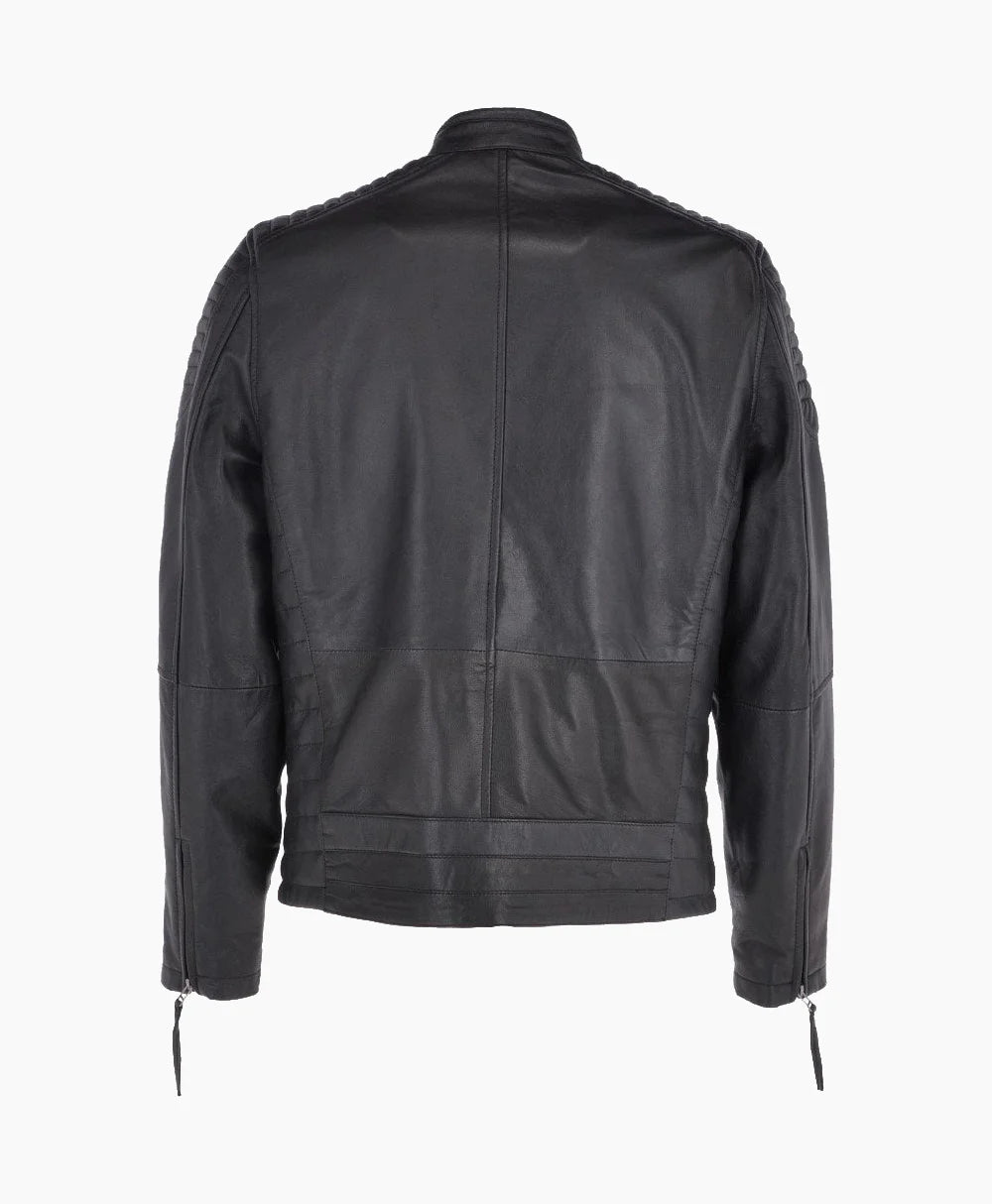 Leather Biker Jacket Black Raleigh