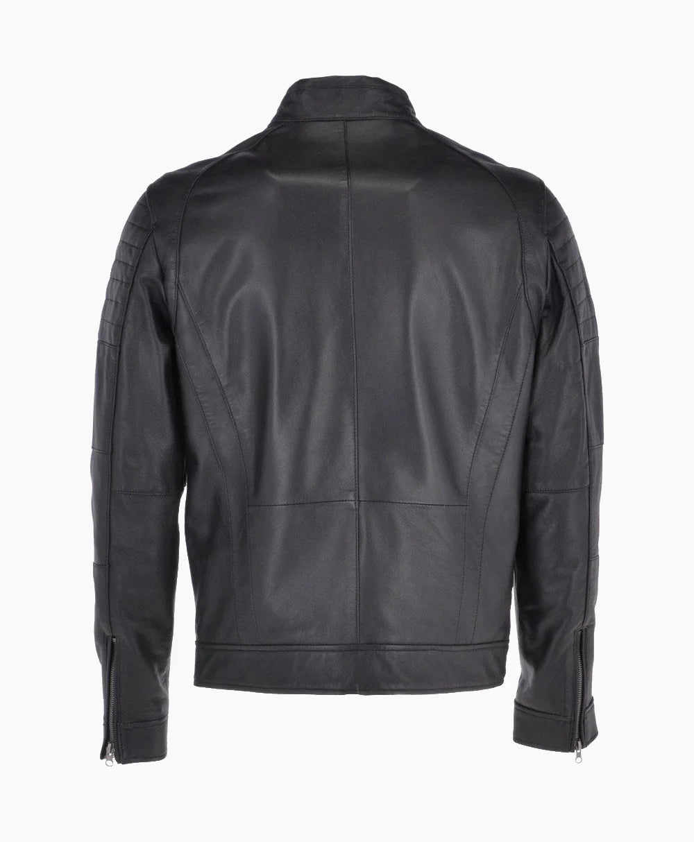 Leather Biker Jacket Black Omaha