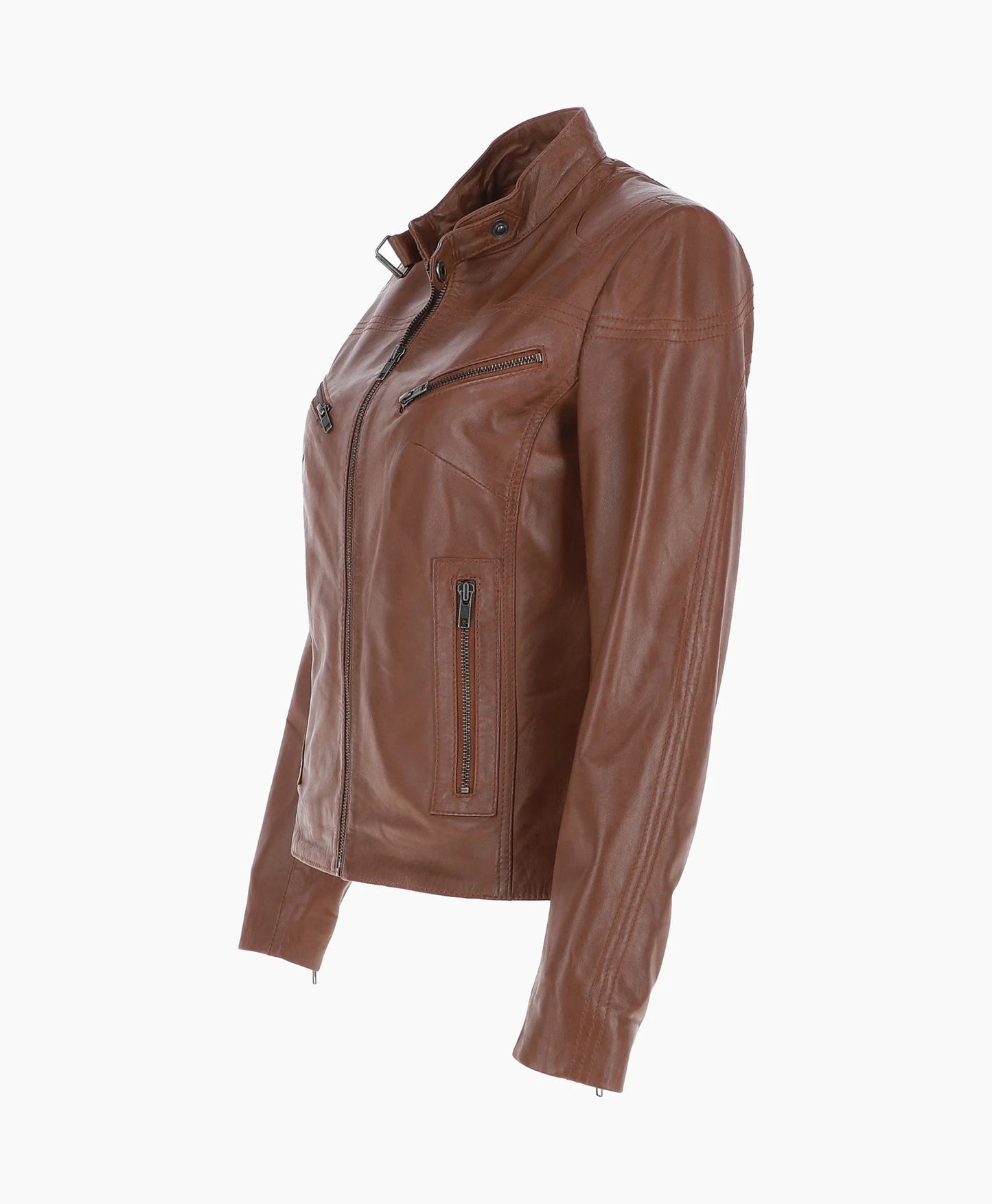 Leather Biker Jacket Brown Alton