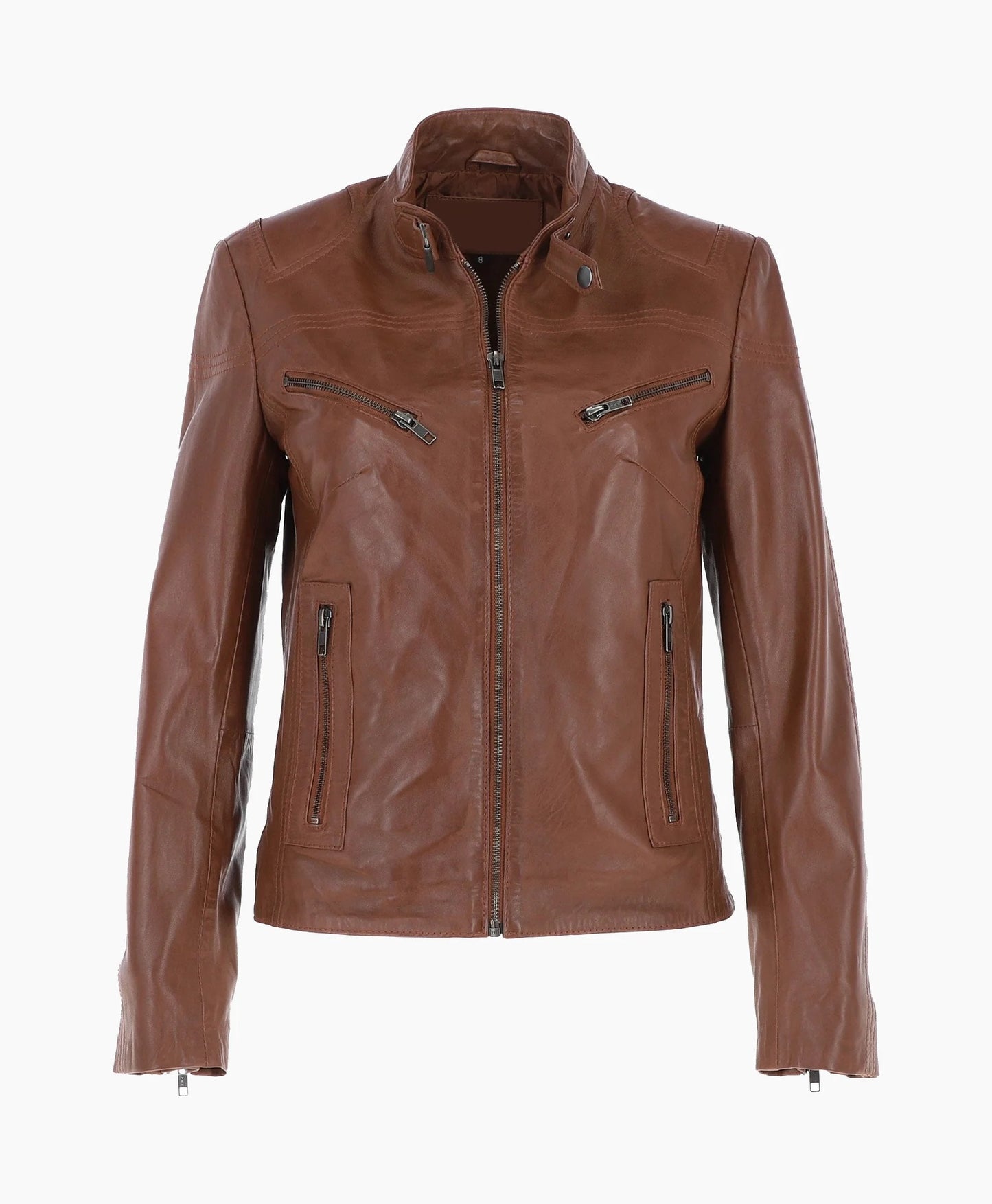 Leather Biker Jacket Brown Alton