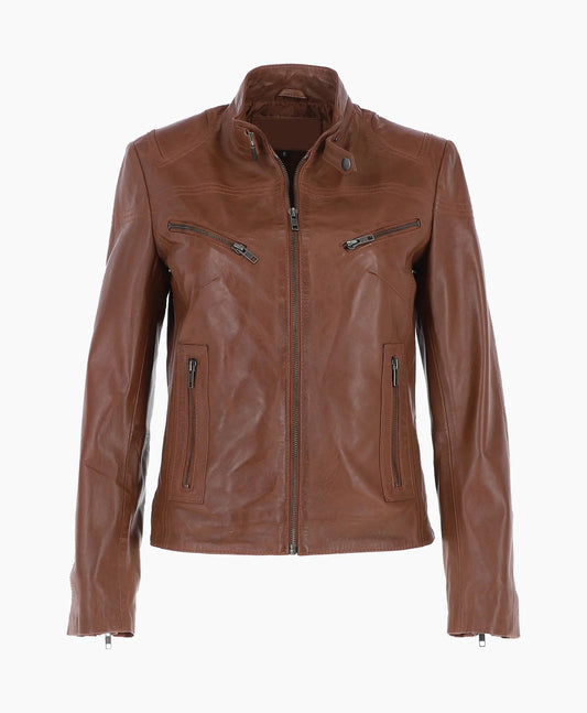Leather Biker Jacket Brown Alton
