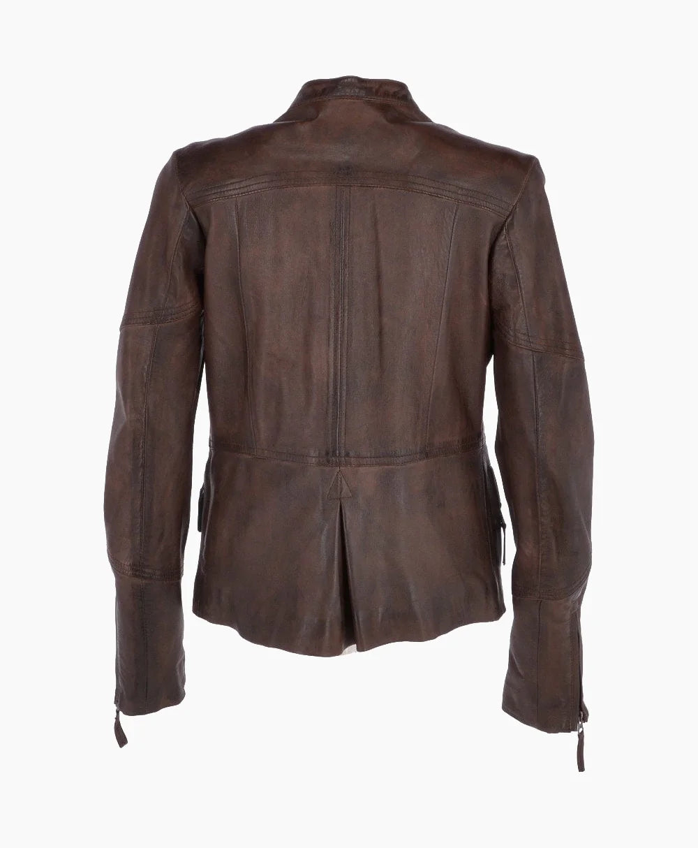 Leather Biker Jacket Brown Bedford
